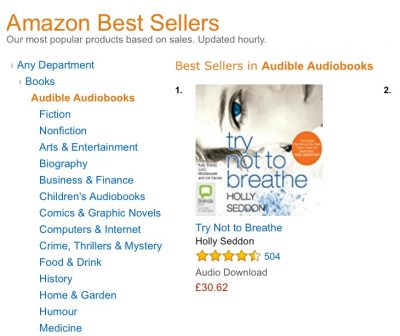 screenshot of Try Not to Breathe bestselling audiobook on Amazon UK
